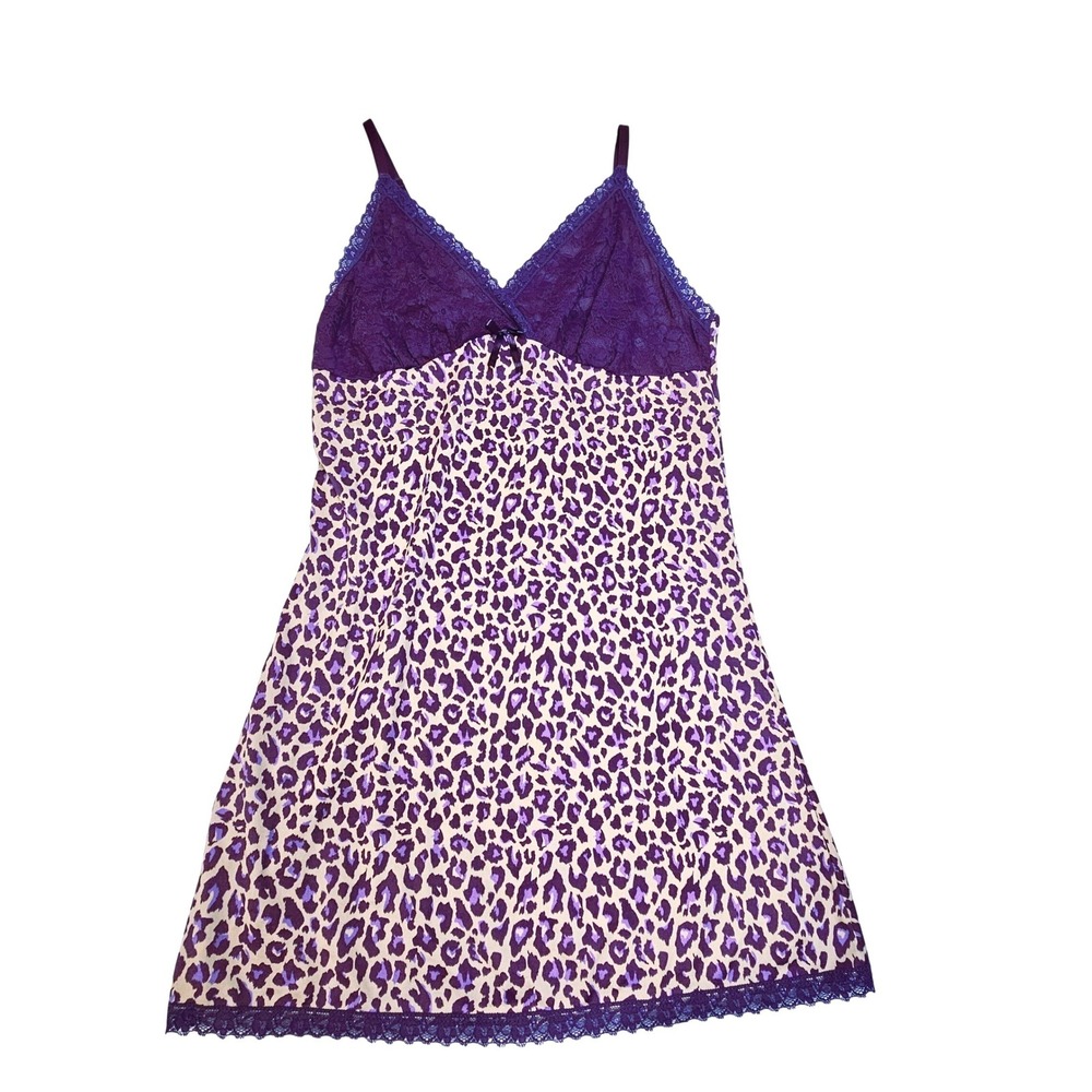 Purple Leopard Lace Trim Chemise Nightgown Mobwife‎ Top L Indie Sleaze Coquette